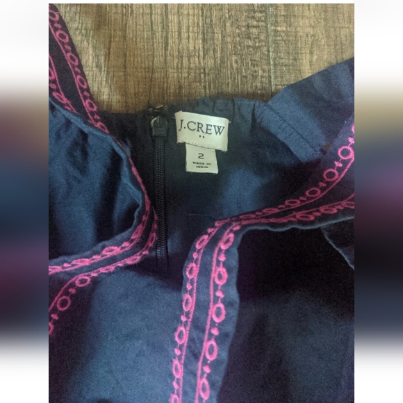 J. Crew Size 2 Solid Navy Blue Maxi Tiered Dress Womens w/ Pink Acc 98% Cotton. - Picture 6 of 12